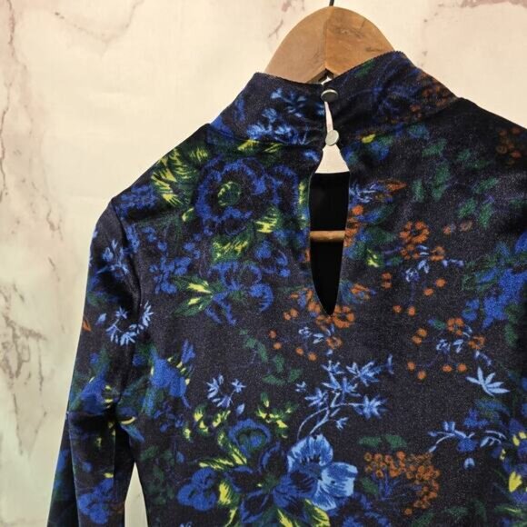 Maeve Dress Womens XS Blue Floral Velvet Midi Keyhole Constance Slit - Picture 7 of 13